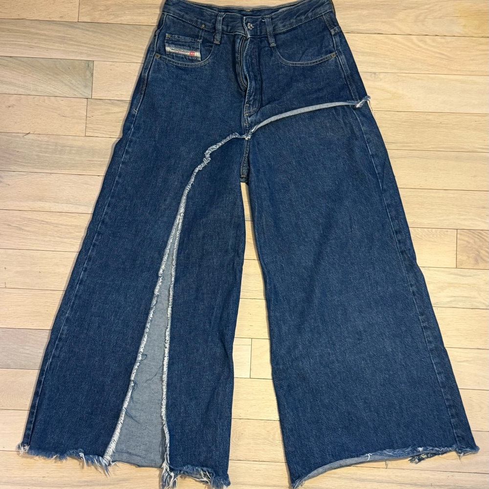 Diesel Dark Blue Flare Jeans with Frayed Detail